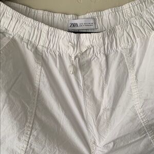 Zara Crisp White Elastic Waist Pants